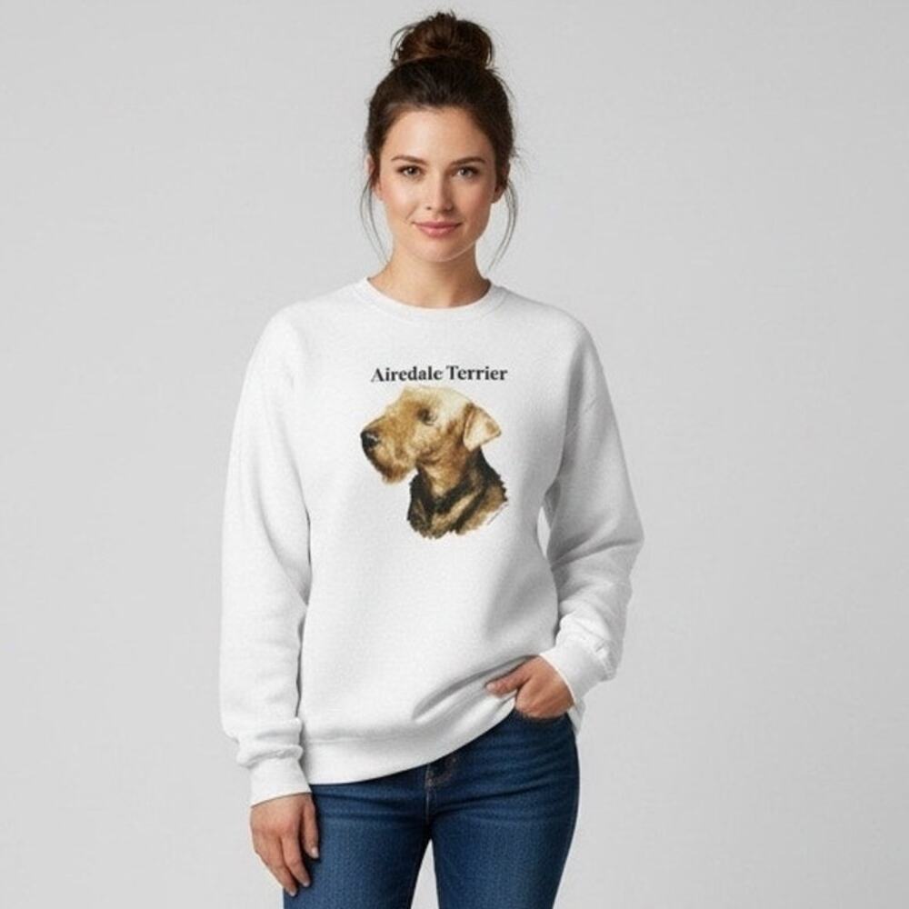 Airedale Terrier Adult XL White Cotton Blend Hanes Activewear Cozy Sweatshirt